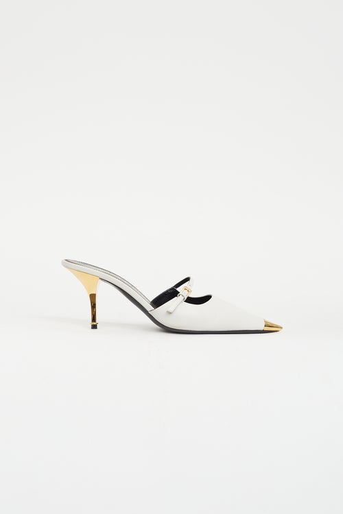 Tom Ford White Leather 
Gold Mary Jane Mule