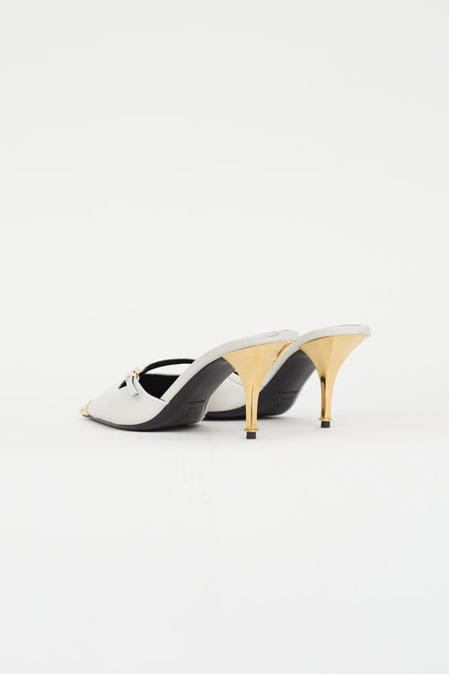 Tom Ford White Leather 
Gold Mary Jane Mule