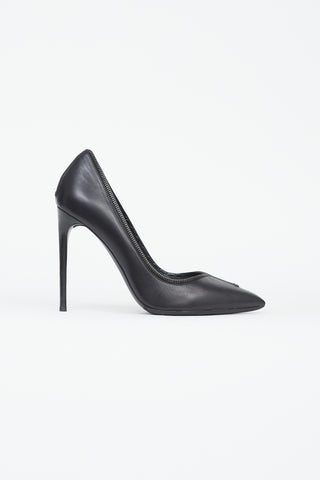 Tom Ford Black Leather Zip Trim Pump