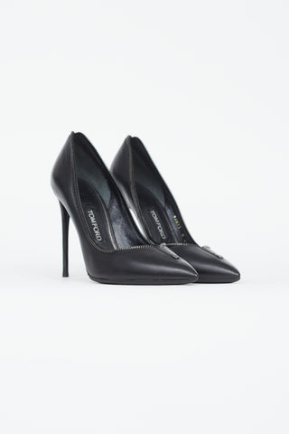 Tom Ford Black Leather Zip Trim Pump