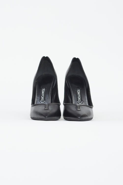 Tom Ford Black Leather Zip Trim Pump