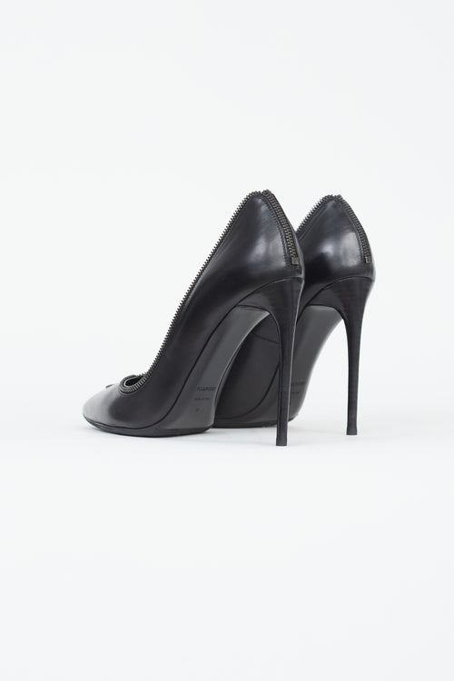 Tom Ford Black Leather Zip Trim Pump