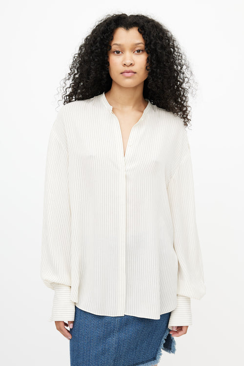 Cream 
Black Striped Silk Shirt