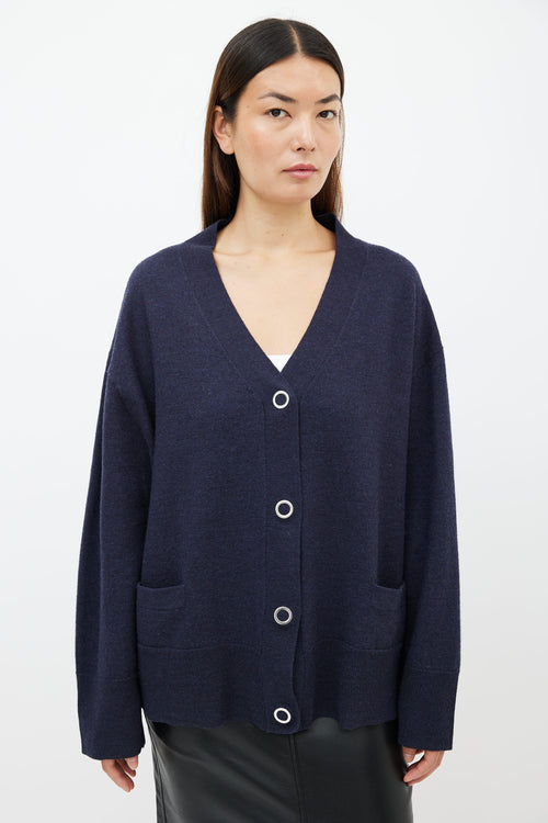 Totême Navy Merino Wool V-Neck  Cardigan