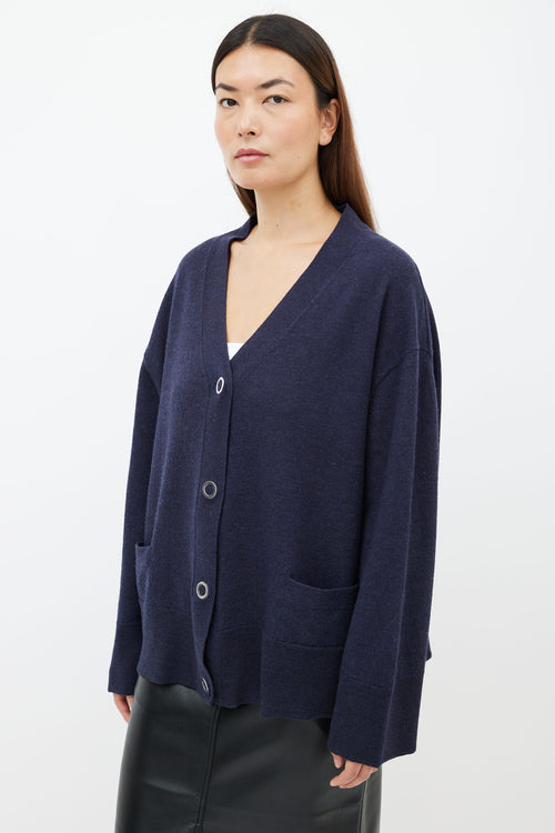 Totême Navy Merino Wool V-Neck  Cardigan