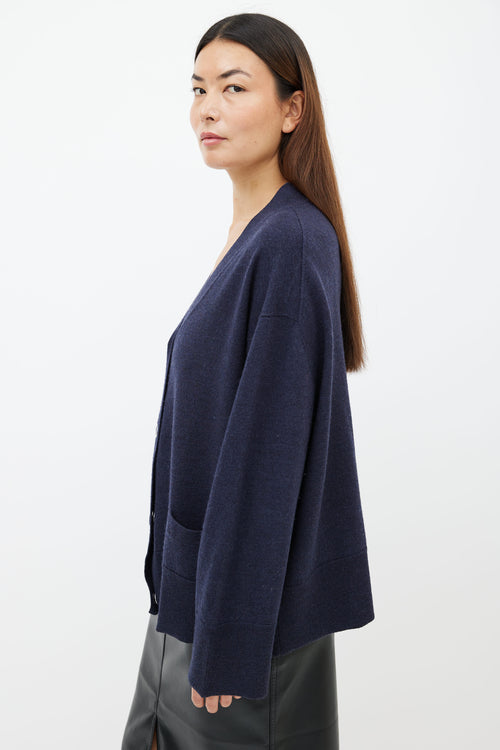 Totême Navy Merino Wool V-Neck  Cardigan