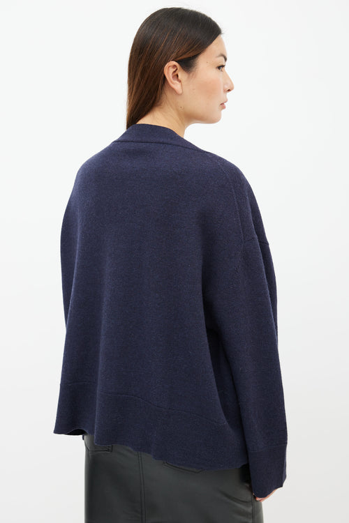 Totême Navy Merino Wool V-Neck  Cardigan