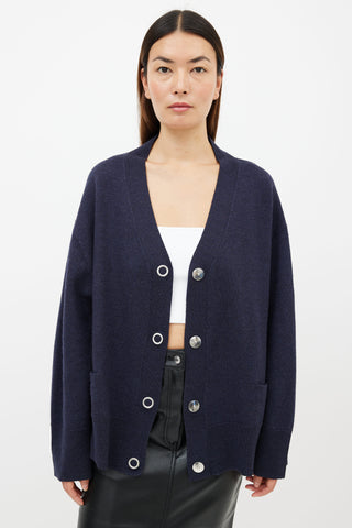 Totême Navy Merino Wool V-Neck  Cardigan