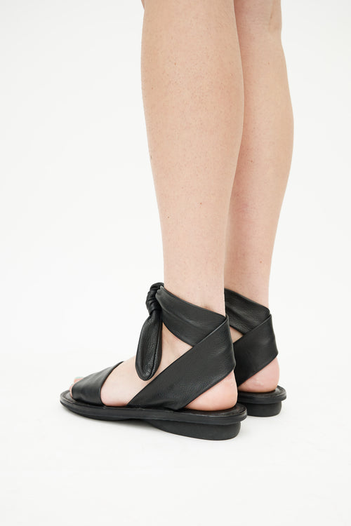 Trippen Black Leather Ankle Wrap Sandal