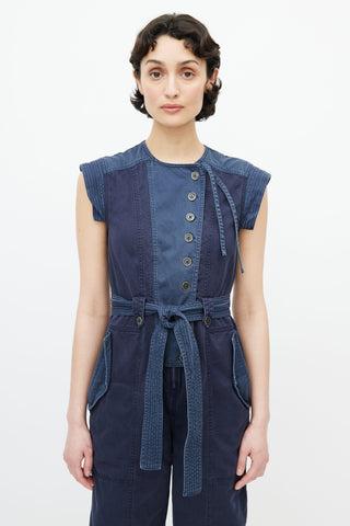 Ulla Johnson Navy Sleeveless Belted Jumpsuit