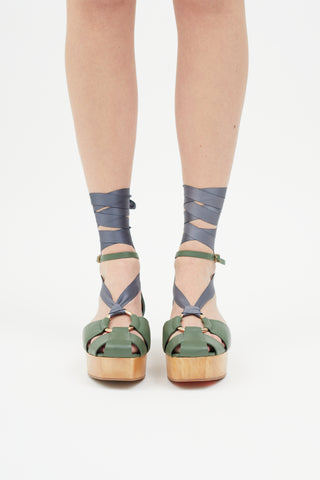 Ulla Johnson SS 2018 Green Leather Mako Platform Sandal