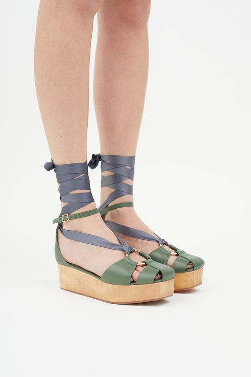 Ulla Johnson SS 2018 Green Leather Mako Platform Sandal