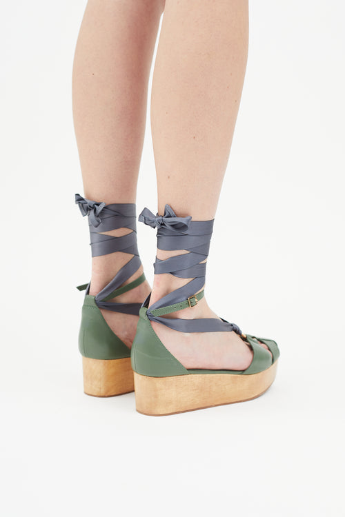 Ulla Johnson SS 2018 Green Leather Mako Platform Sandal