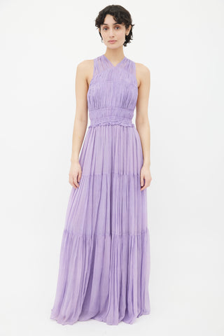 Ulla Johnson Lilac Silk Pleated Tulle Twisted Maxi Dress