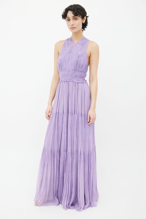 Ulla Johnson Lilac Silk Pleated Tulle Twisted Maxi Dress