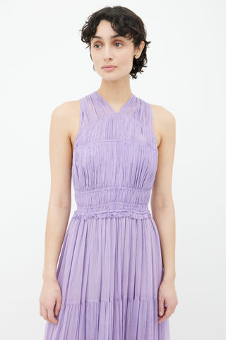 Ulla Johnson Lilac Silk Pleated Tulle Twisted Maxi Dress