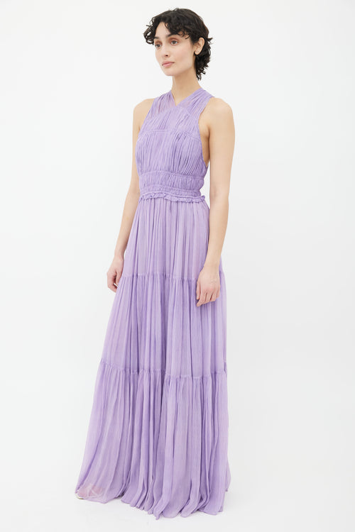 Ulla Johnson Lilac Silk Pleated Tulle Twisted Maxi Dress