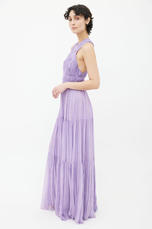 Ulla Johnson Lilac Silk Pleated Tulle Twisted Maxi Dress