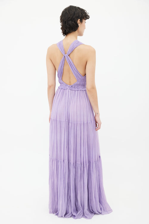 Ulla Johnson Lilac Silk Pleated Tulle Twisted Maxi Dress