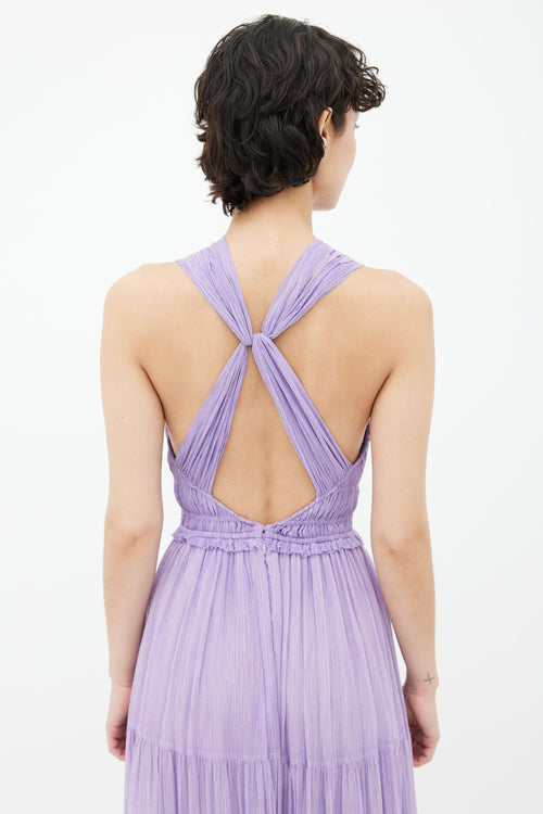 Ulla Johnson Lilac Silk Pleated Tulle Twisted Maxi Dress