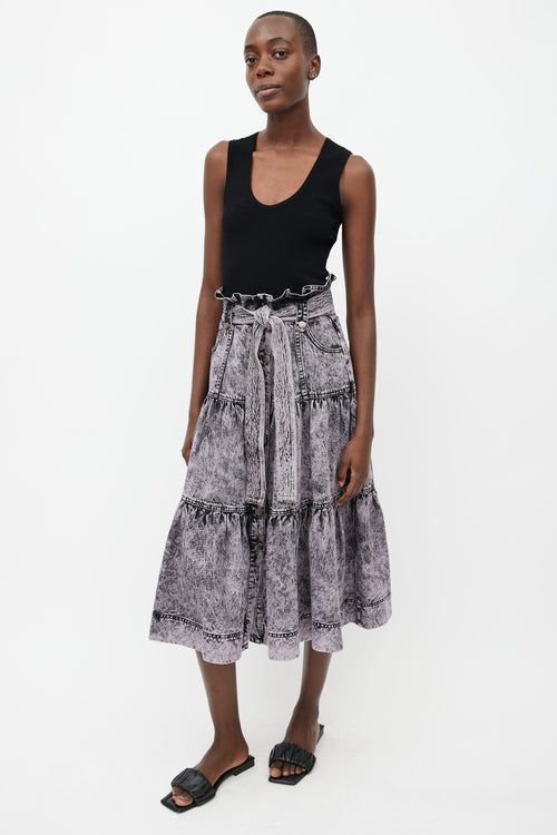 Ulla Johnson Purple Acid Wash Belted Skirt