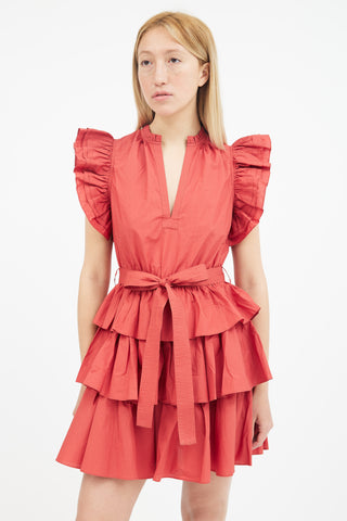 Ulla Johnson Red Honoria Ruffle Belted Dress