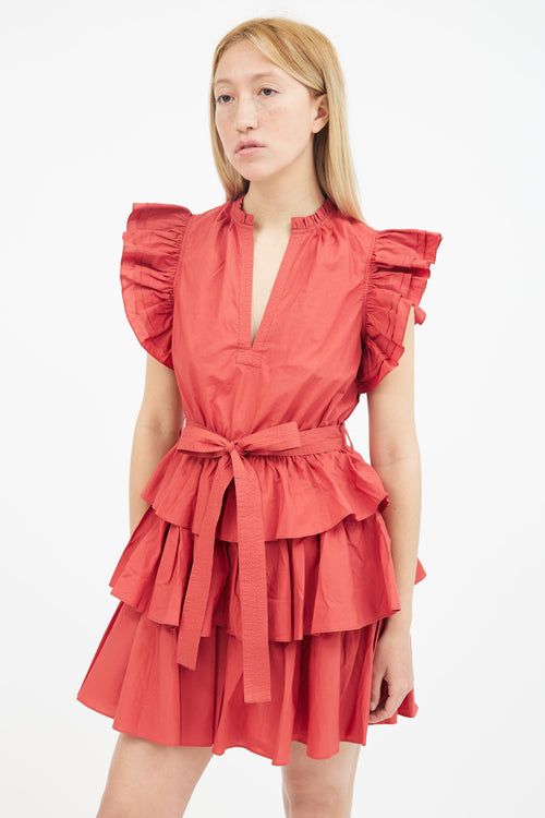 Ulla Johnson Red Honoria Ruffle Belted Dress