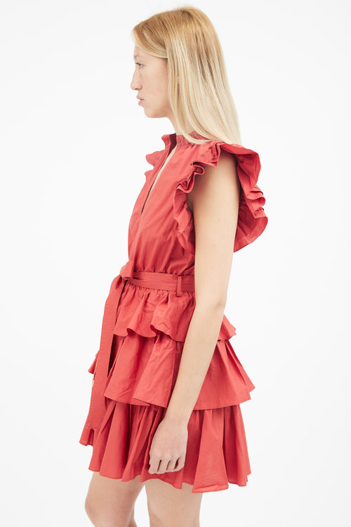 Ulla Johnson Red Honoria Ruffle Belted Dress