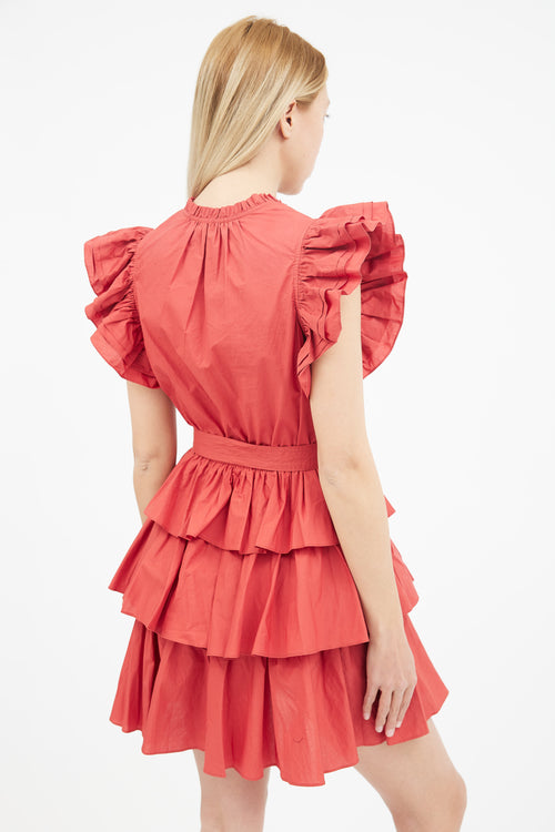 Ulla Johnson Red Honoria Ruffle Belted Dress