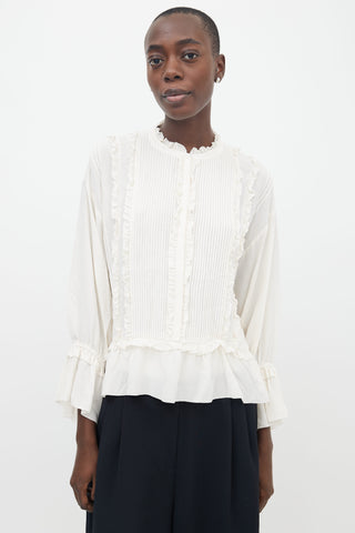 Ulla Johnson White Silk Ruffle Long Sleeve Blouse