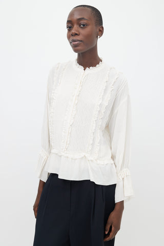 Ulla Johnson White Silk Ruffle Long Sleeve Blouse