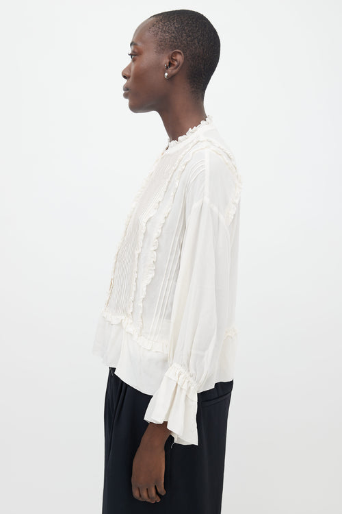 Ulla Johnson White Silk Ruffle Long Sleeve Blouse