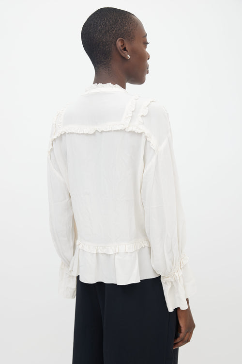 Ulla Johnson White Silk Ruffle Long Sleeve Blouse