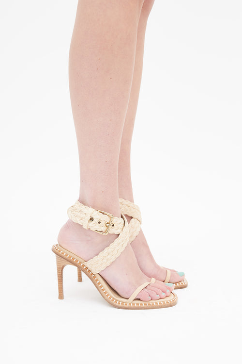 Ulla Johnson Beige Raffia Woven Lydia Strappy Heel