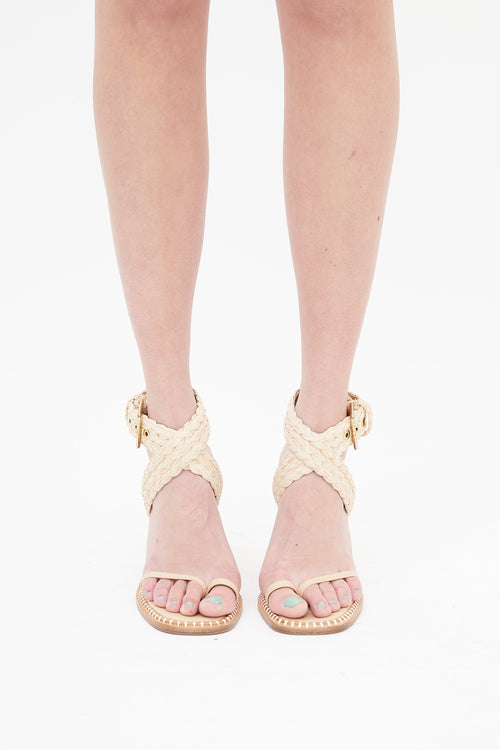 Ulla Johnson Beige Raffia Woven Lydia Strappy Heel