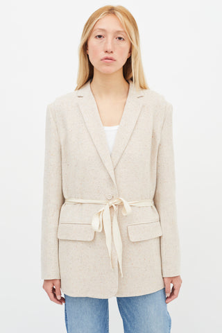 Ulla Johnson Beige Speckle Ribbon Tie Blazer