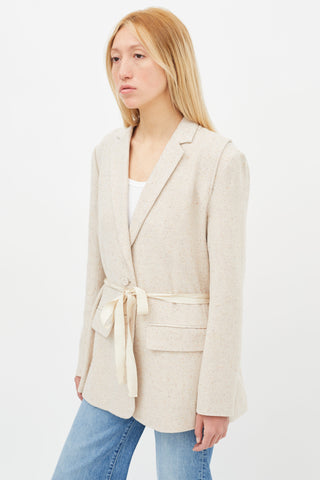 Ulla Johnson Beige Speckle Ribbon Tie Blazer