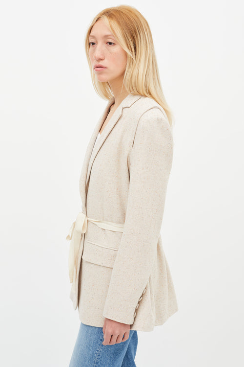 Ulla Johnson Beige Speckle Ribbon Tie Blazer