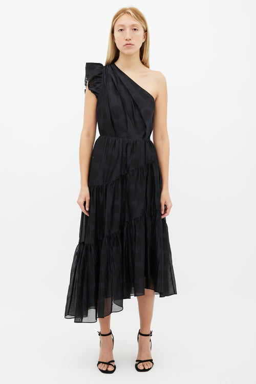 Ulla Johnson Black One Shoulder Gathered Ruffle Maxi Dress