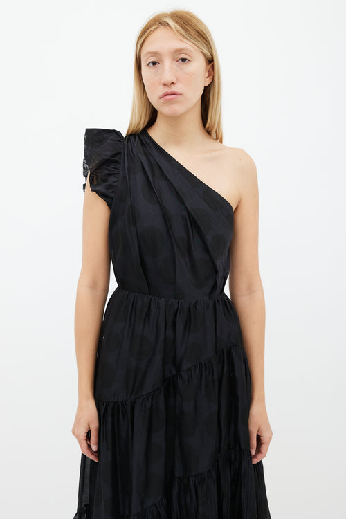 Ulla Johnson Black One Shoulder Gathered Ruffle Maxi Dress