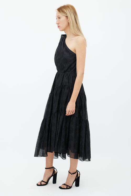 Ulla Johnson Black One Shoulder Gathered Ruffle Maxi Dress