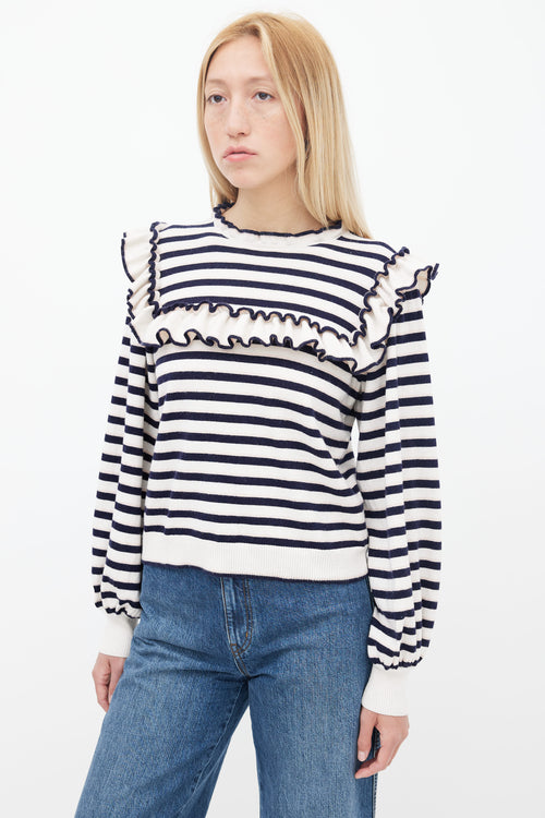 Ulla Johnson Navy 
White Stripe Ruffle Sweater