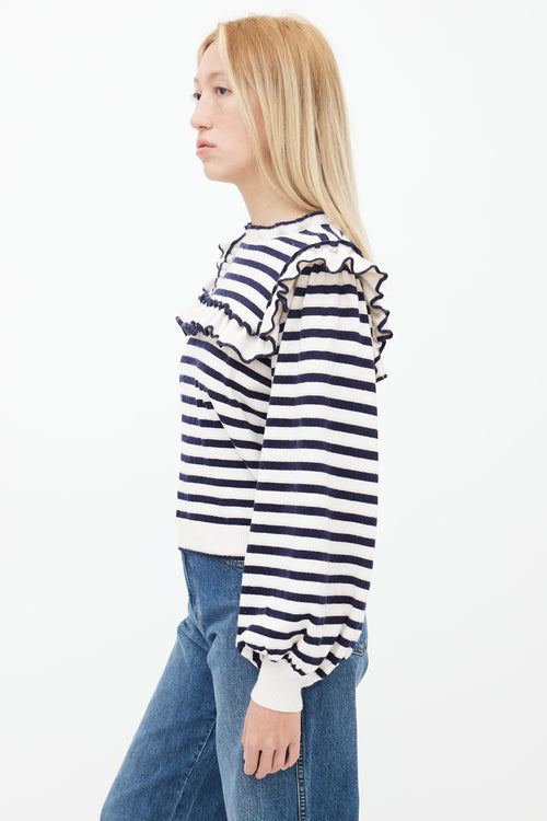 Ulla Johnson Navy 
White Stripe Ruffle Sweater