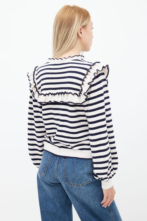 Ulla Johnson Navy 
White Stripe Ruffle Sweater