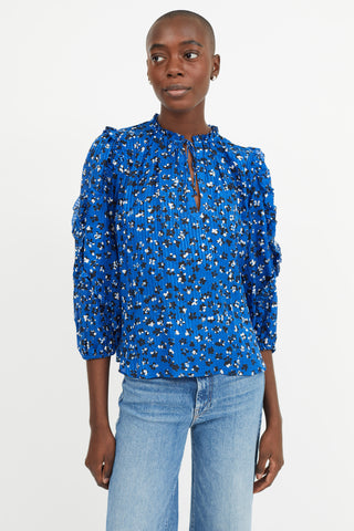 Ulla Johnson Blue Floral Print Ruffled  Blouse