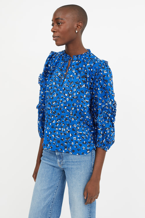 Ulla Johnson Blue Floral Print Ruffled  Blouse