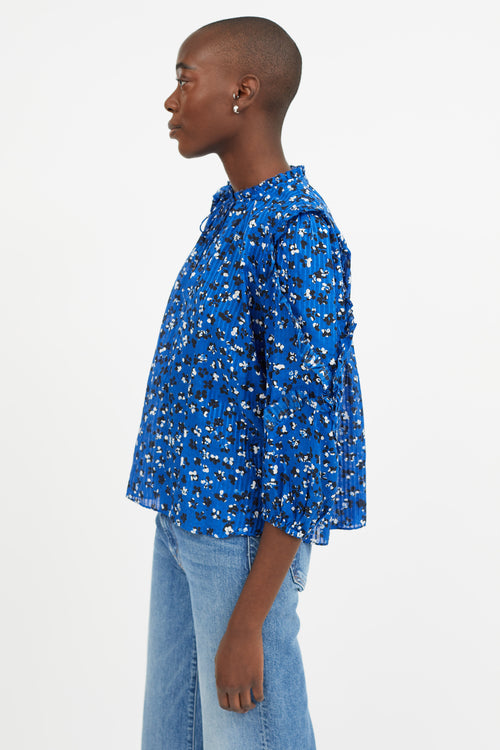 Ulla Johnson Blue Floral Print Ruffled  Blouse