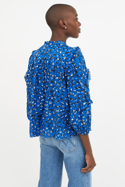 Ulla Johnson Blue Floral Print Ruffled  Blouse