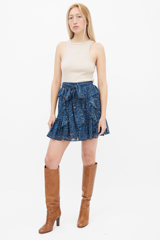 Ulla Johnson Navy 
Multi Print Ruffle Belted Skirt