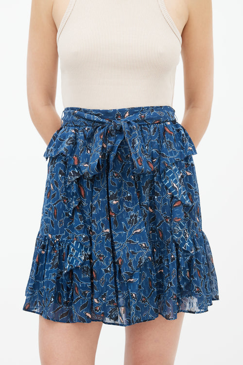 Ulla Johnson Navy 
Multi Print Ruffle Belted Skirt